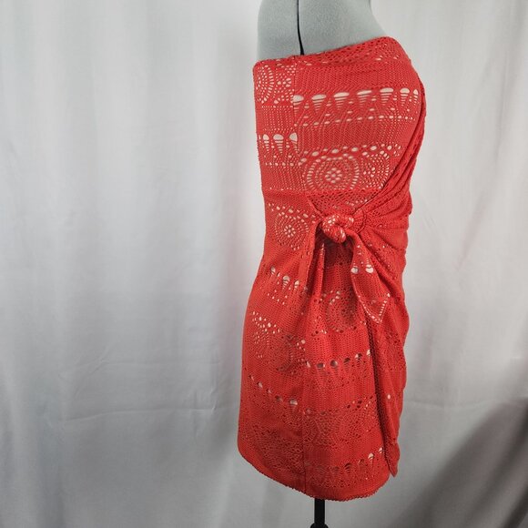 Free People Red Crochet Strapless Dress With Tie Detail Size L - Picture 5 of 16
